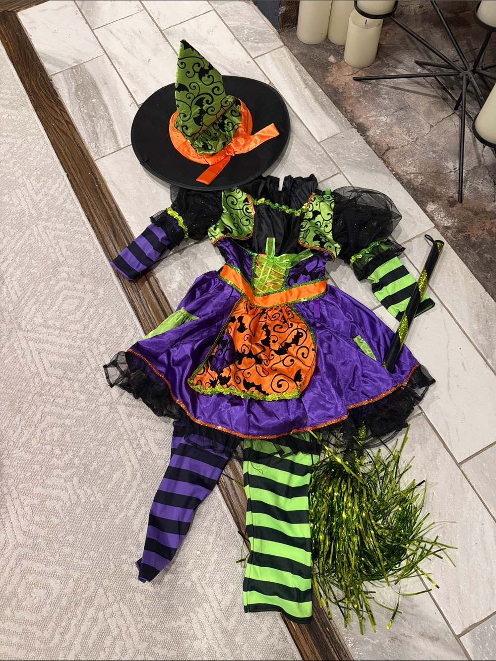 Girls' Purple Green Orange Witch Costume with Hat - Kids Costume